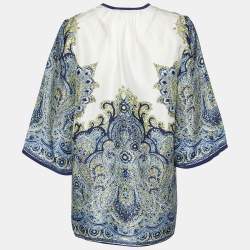Pre Owned Etro White Paisley Printed Silk Top M