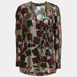 Etro Gold Devore Button Front Top M