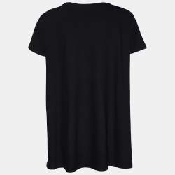 Pre Owned توب إي ترو قطن أسود محبوك وحرير مطبوع مقاس كبير - لارج