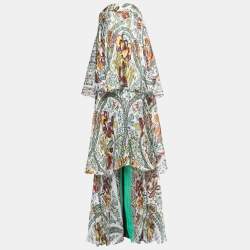 Etro White Floral Printed Silk Tiered Midi Skirt M