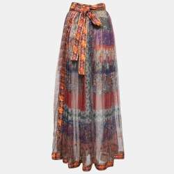 Etro Multicolor Printed Silk Ribbon Detailed Wrap On Maxi Skirt L