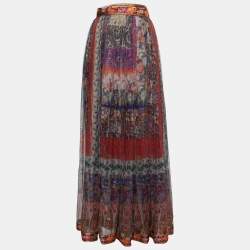 Etro Multicolor Printed Silk Ribbon Detailed Wrap On Maxi Skirt L