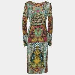 Pre Owned Etro Multicolor Printed Jersey Draped Midi Dress M