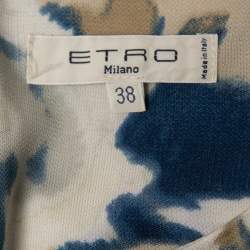 Pre Owned Etro Navy Blue/Beige Patterned Knit Ruched Sleeveless Midi Dress S