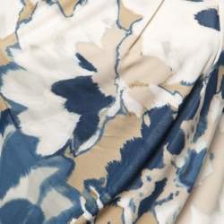 Pre Owned Etro Navy Blue/Beige Patterned Knit Ruched Sleeveless Midi Dress S