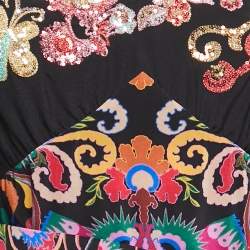 مملوكة مسبقًا Etro Multicolor Sequin Embroidered & Printed Silk V-Neck Tie Detail Maxi Dress M