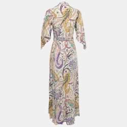 Pre Owned Etro Multicolor Floral Printed Silk Belted Maxi Dress M