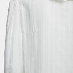 مملوكة مسبقًا Etro White Stripe Patterned Cotton Ruffled Blouse M