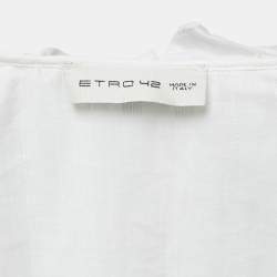 مملوكة مسبقًا Etro White Stripe Patterned Cotton Ruffled Blouse M