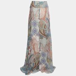 Pre Owned Etro Multicolor Paisley Printed Chiffon Silk Maxi Skirt M