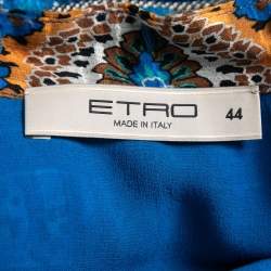 Pre Owned Etro Blue Printed Silk Long Sleeve Maxi Dress M