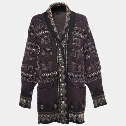 Etro Purple/Black Wool Blend Buttoned Cardigan M