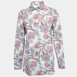 Etro Blue Printed Cotton Full Sleeve Shirt L
