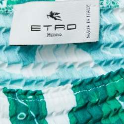 Etro Green Floral Print Stretch Synthetic Long Sleeve Turtle Neck Top M