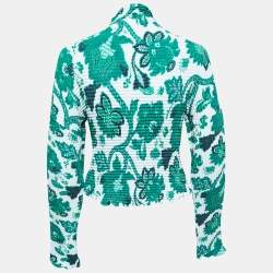 Etro Green Floral Print Stretch Synthetic Long Sleeve Turtle Neck Top M