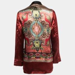 Pre Owned Etro Red Printed Satin Contrast Paneled Double Breasted Blazer S