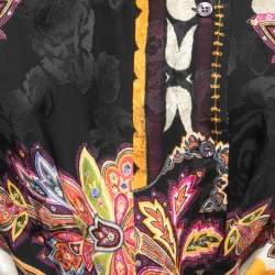 Pre Owned Etro Multicolor Printed Silk Blend Button Front Mini Belted Shirt Dress M