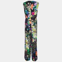 Pre Owned Etro Multicolor Floral Printed Jersey Belted Sleeveless Jumpsuit M