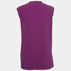 مملوكة مسبقًا Etro Purple Crepe Beads Embellished V-Neck Sleeveless Blouse M