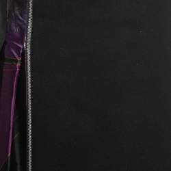 Pre Owned Etro Black/Purple Printed Silk & Wool Pleated Overlap Detail Knee Length Skirt L