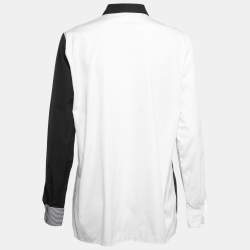 Pre Owned Etro White/Black Dotted Cotton Floral Lace Trimmed Button Front Full Sleeve Shirt L