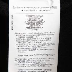 Pre Owned Etro Black/Multicolor Patterned Wool Fringed Hooded Poncho M