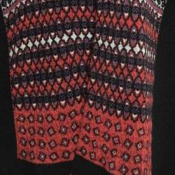 Pre Owned Etro Black/Multicolor Patterned Wool Fringed Hooded Poncho M