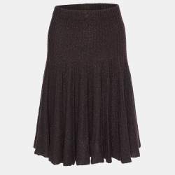 Pre Owned Etro Brown Wool Lurex Knit Midi Skirt S