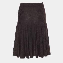 Pre Owned Etro Brown Wool Lurex Knit Midi Skirt S