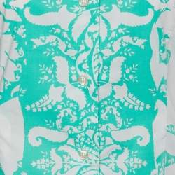 Pre Owned Etro White & Green Printed Cotton Button Front Shirt S