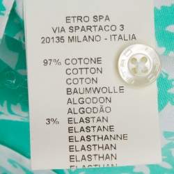 Pre Owned Etro White & Green Printed Cotton Button Front Shirt S