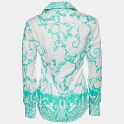 Pre Owned Etro White & Green Printed Cotton Button Front Shirt S