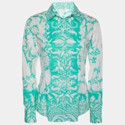 Pre Owned Etro White & Green Printed Cotton Button Front Shirt S