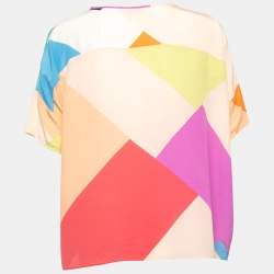 Pre Owned Etro Multicolor Geometric Print Silk Short Sleeve Blouse M