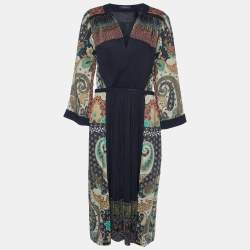 Pre Owned Etro Multicolor Printed Wool Blend Midi Dress M