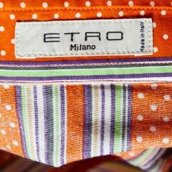 Etro Orange Printed Cotton Button Front Shirt L