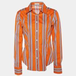 Etro Orange Printed Cotton Button Front Shirt L