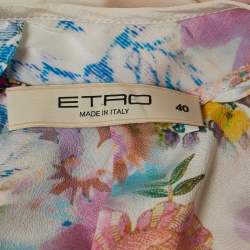 Pre Owned Etro Light Orange Floral Print Silk Mini Shift Dress S