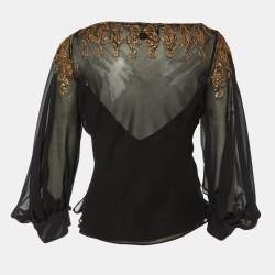 Pre Owned Etro Black Embellished Silk Long Sleeve Blouse M