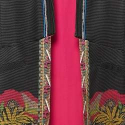 Pre Owned Etro Black Floral Jacquard Sleeveless Open Front Coat M