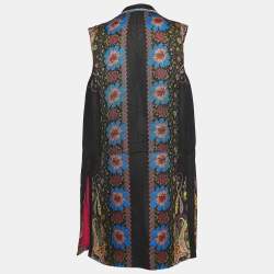 Pre Owned Etro Black Floral Jacquard Sleeveless Open Front Coat M