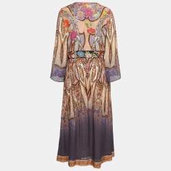 Etro Multicolor Floral Print Silk Long Sleeve Maxi Dress M