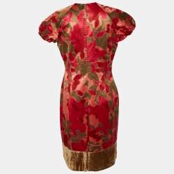 Pre Owned Etro Multicolor Printed Satin & Velvet trim Midi Dress L