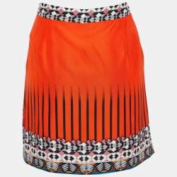 Pre Owned Etro Orange Printed Silk Skorts M
