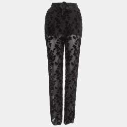 Pre Owned Etro Black Floral Embellished Chiffon Pants M
