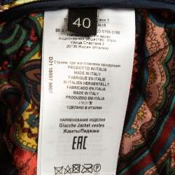 Pre Owned Etro Navy Blue Floral Print Velvet Quilted Jacket S