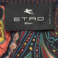 Pre Owned Etro Navy Blue Floral Print Velvet Quilted Jacket S