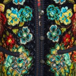 Pre Owned Etro Navy Blue Floral Print Velvet Quilted Jacket S