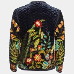 Pre Owned Etro Navy Blue Floral Print Velvet Quilted Jacket S