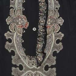 Pre Owned Etro Black Floral Print Silk and Crepe Ruffled Shirt and Trouser Set S